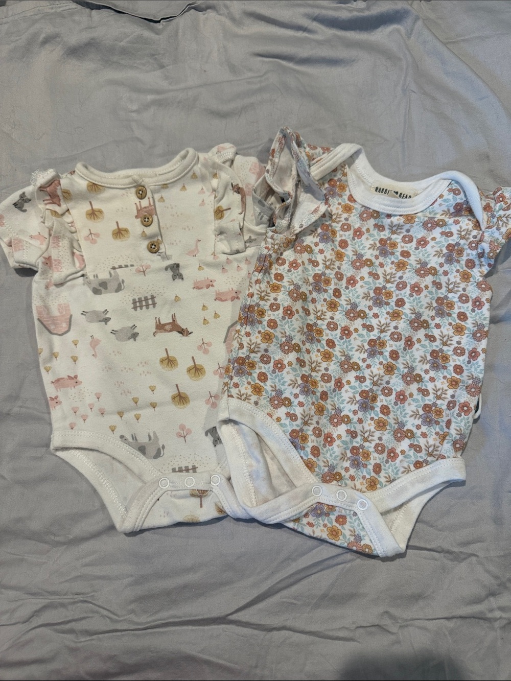 Rabbit + Bear Floral & Woodland Print Baby One-Piece Bodysuits - Organic cotton